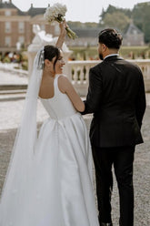 Beautiful A-Line Satin Sleeveless White Wedding Dresses With Split Front